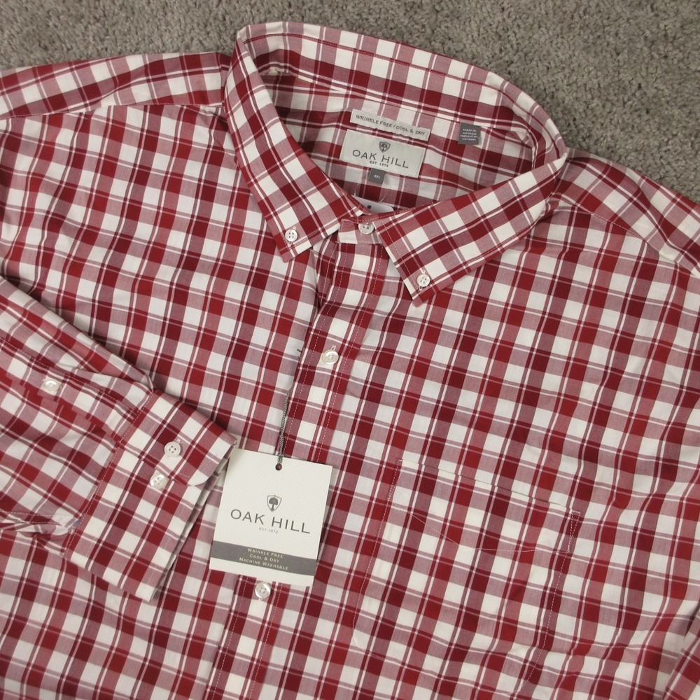 Oak Hill Shirt Mens 4XL Red Plaid Wrinkle Free Cool and Dry Button Up DXL NEW